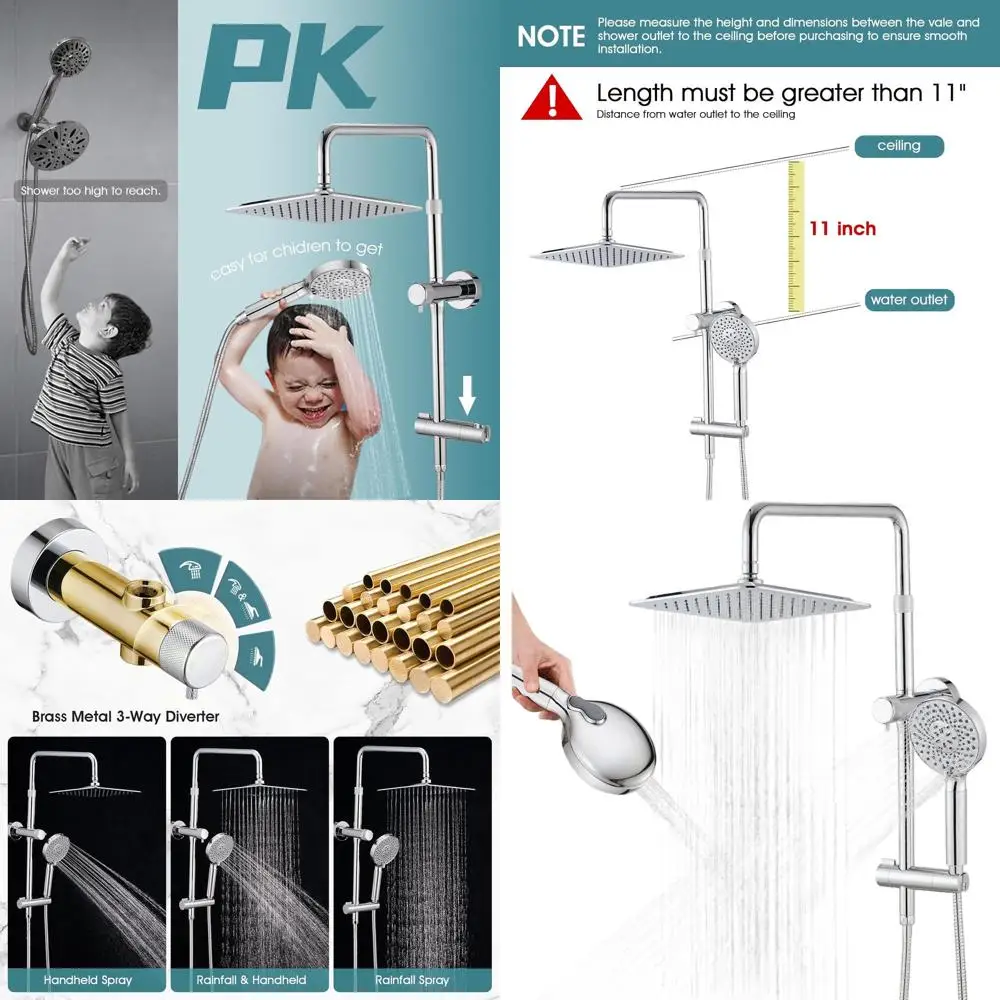 

10-дюймовый душевой комплект Pure Rainfall с ручной лейкой на 9 режимов, регулируемым по высоте кронштейном и выдвижной штангой - хром