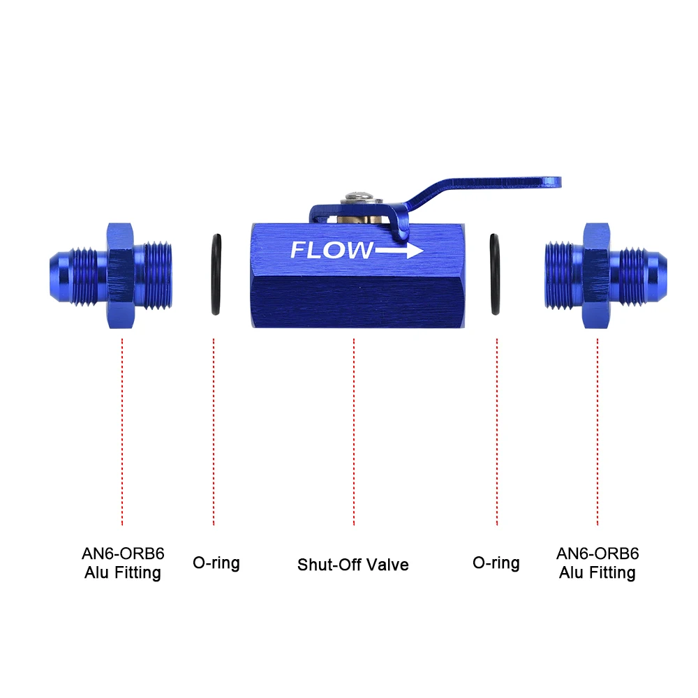 AN6 6AN Aluminum Inline Fuel Filter Shut Off Valve Cut Off w/ Cable Lever Black 1Pcs PQY-FSV06