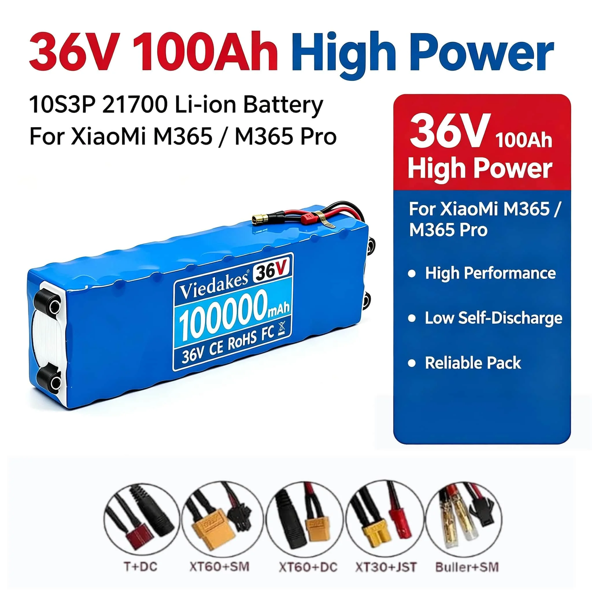 10S3P 36V 18650 Battery Pack Waterproof Built‑in BMS Support Custom Connector For 36V Two‑Wheel Electric Scooter