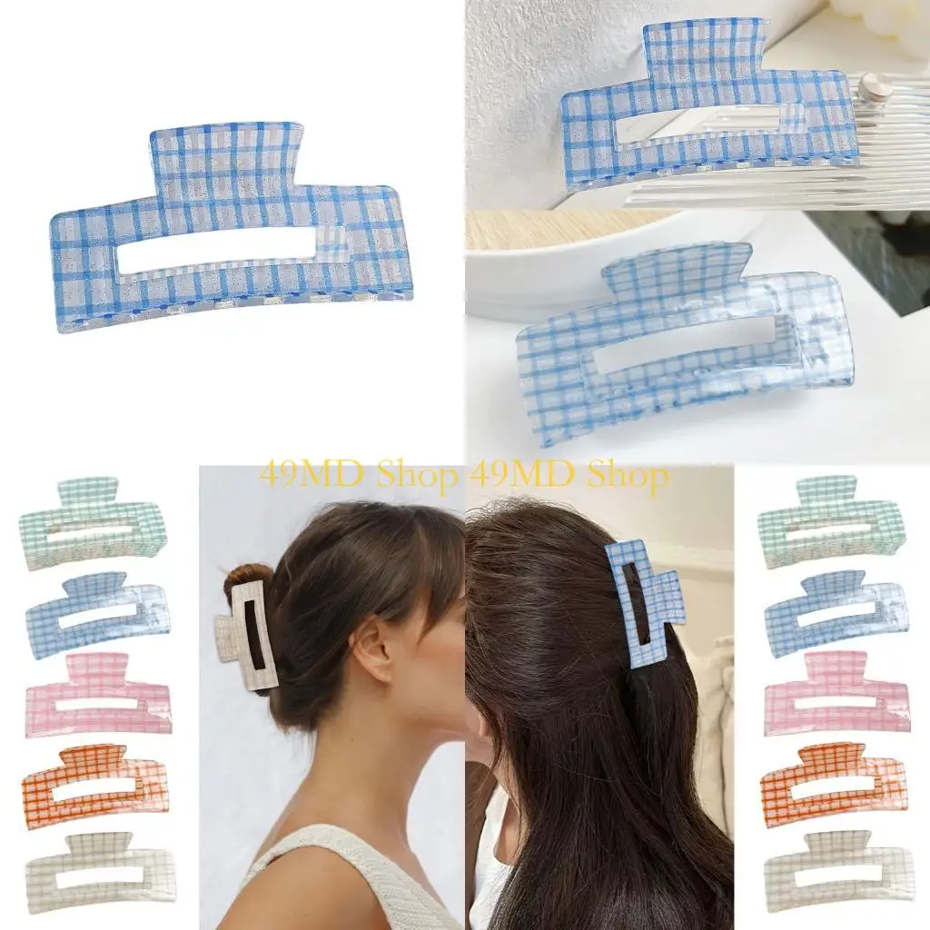 49MD Checkered Acrylic Hair Claw Hair Clip Korean Aesthetic Lightweight Hairpin
