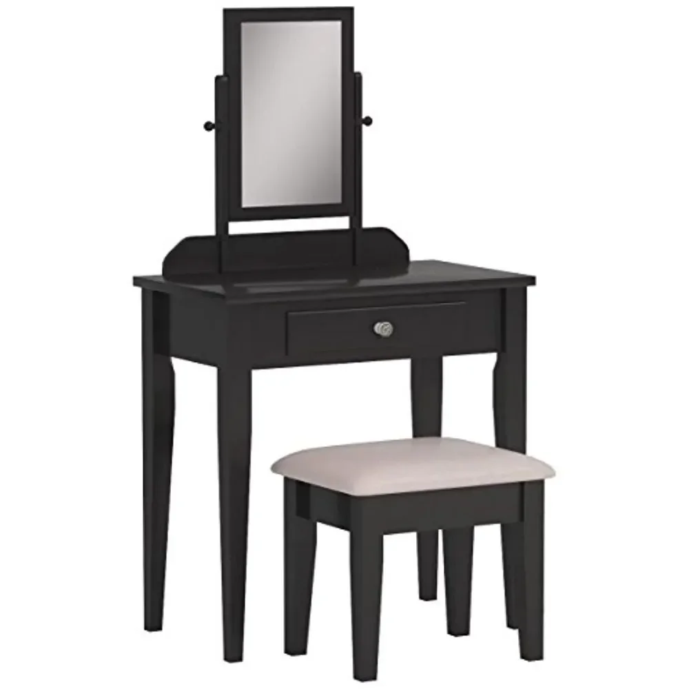 Crown Mark Iris Vanity Table & Stool Set In Espresso Finish, Transitional for Any Room 2023 New