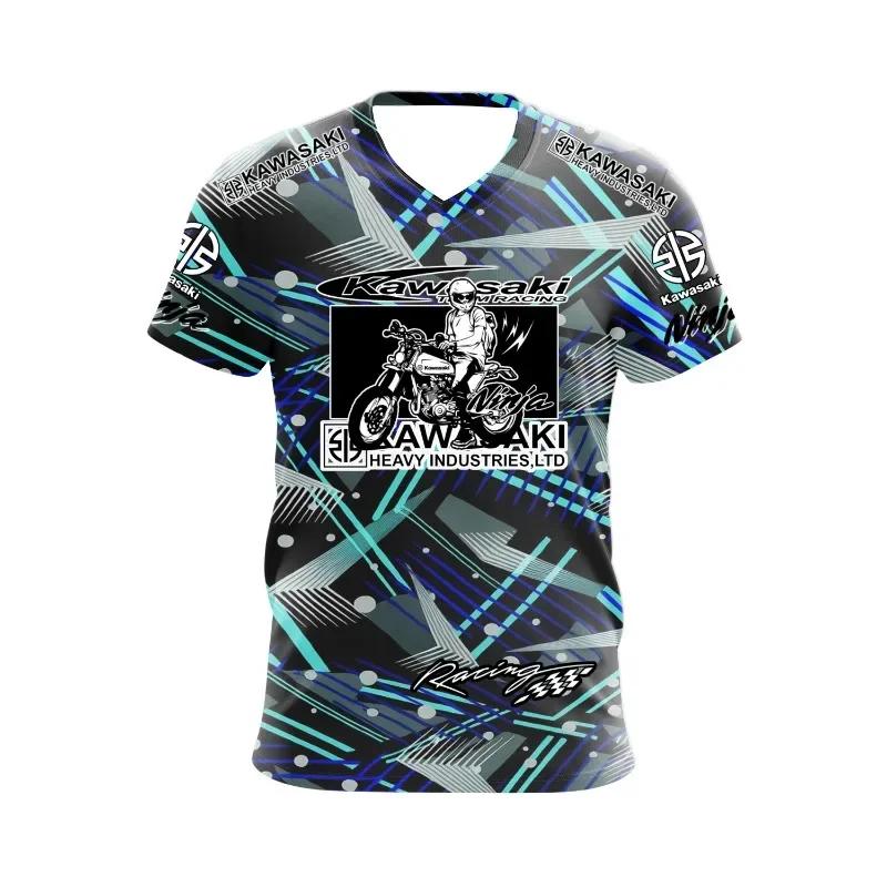 2025 الصيف دراجة نارية الرياضة كاواساكي دراجة نارية فريق شعار في الهواء الطلق على الطرق الوعرة المنافسة المشجعين الرجال سباق الدراجات النارية تي شيرت #2