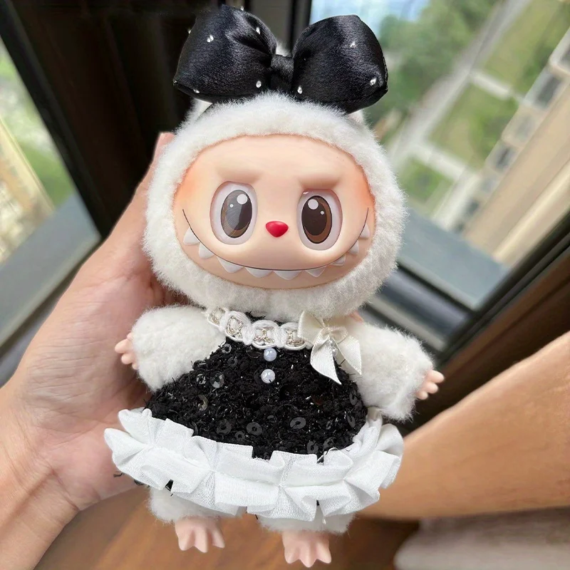 1 stuk Labubu-babyjurk van 17 cm, kleine jurk in geurige stijl, avondjurk met vlinderdas (alleen kleding)