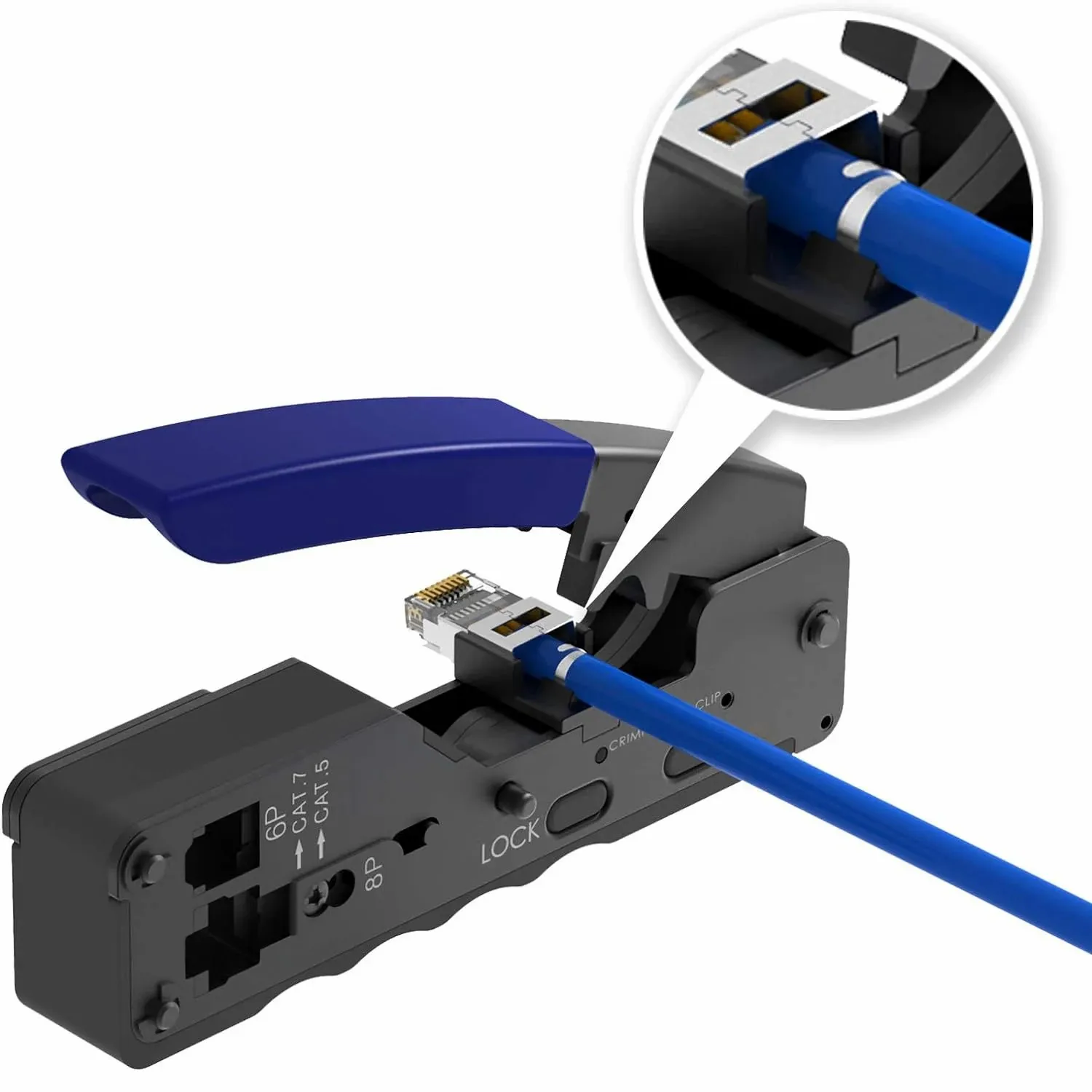 ZoeRax RJ45 Crimping Tool Pass Through, Ethernet Wire Cutter Crimper for Cat7 Cat6A Cat6 Cat5E Cat5 Connectors