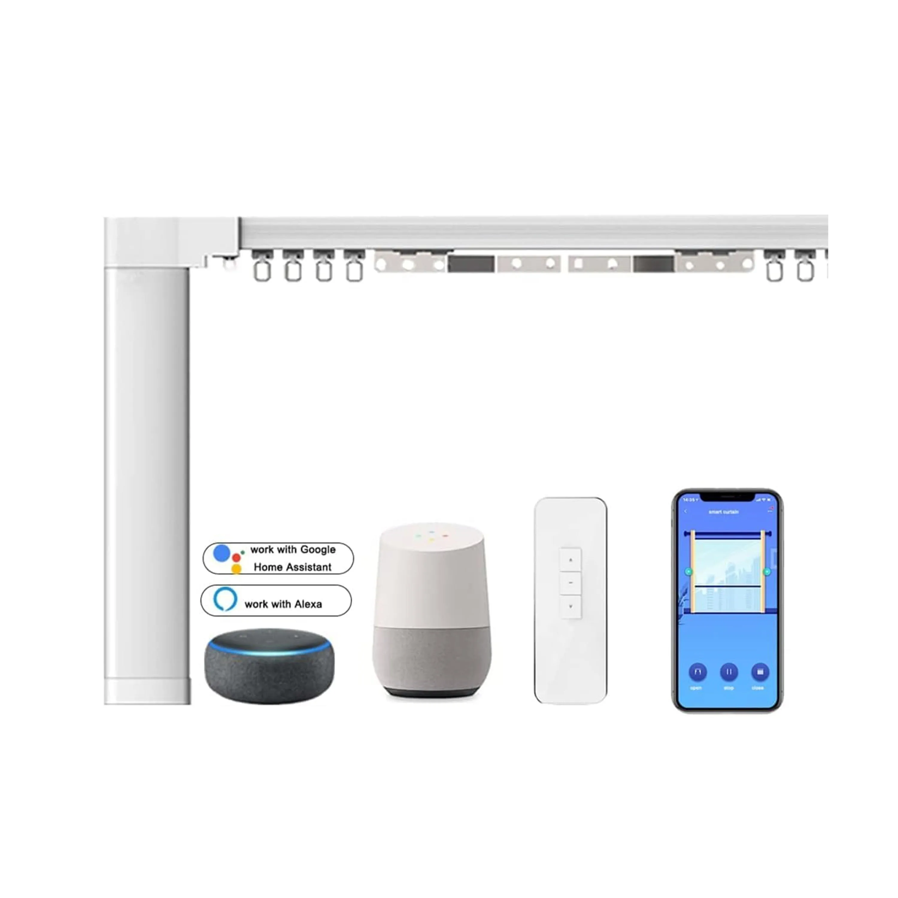

Electric Smart Curtains System, Automatic Curtain Opener, Motorized Curtains Compatible With Alexa/Google Home/Tuya App