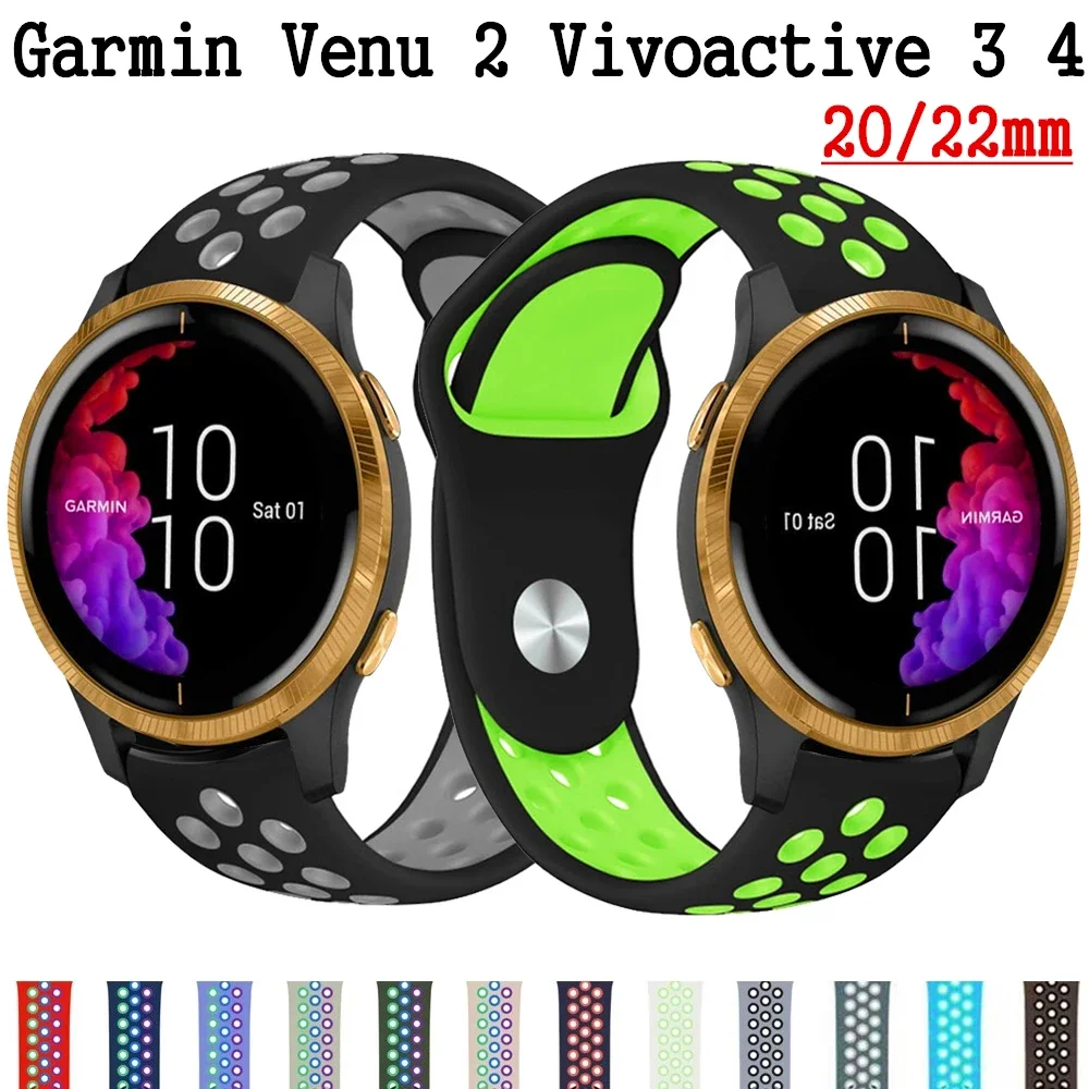 

20mm 22mm Silicone Strap For Garmin Vivoactive 3 4 Band Watch Venu 2 SQ Forerunner 645 Silicone Wristband SmartWatch Bracelet