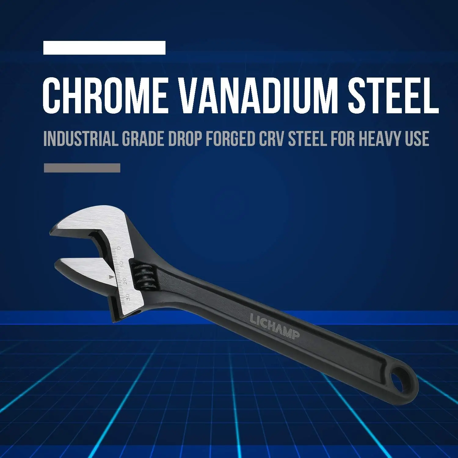 4-Piece CR-V Adjustable Wrench Set, Industrial Grade Drop Forged Chrome Vanadium Steel Black Oxide Finish Wide Jaw