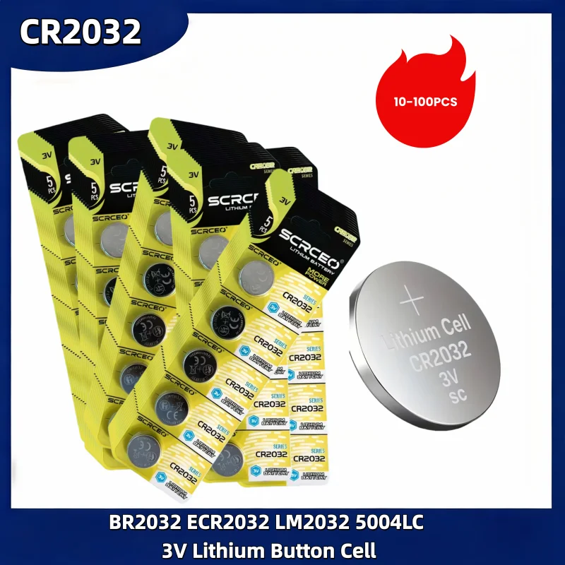 

10-100PCS CR2032 Coin Cell Battery 3V Compatible with BR2032/ECR2032 for Car Key Fob Scale Thermometer Watch Toy Fresh Stock