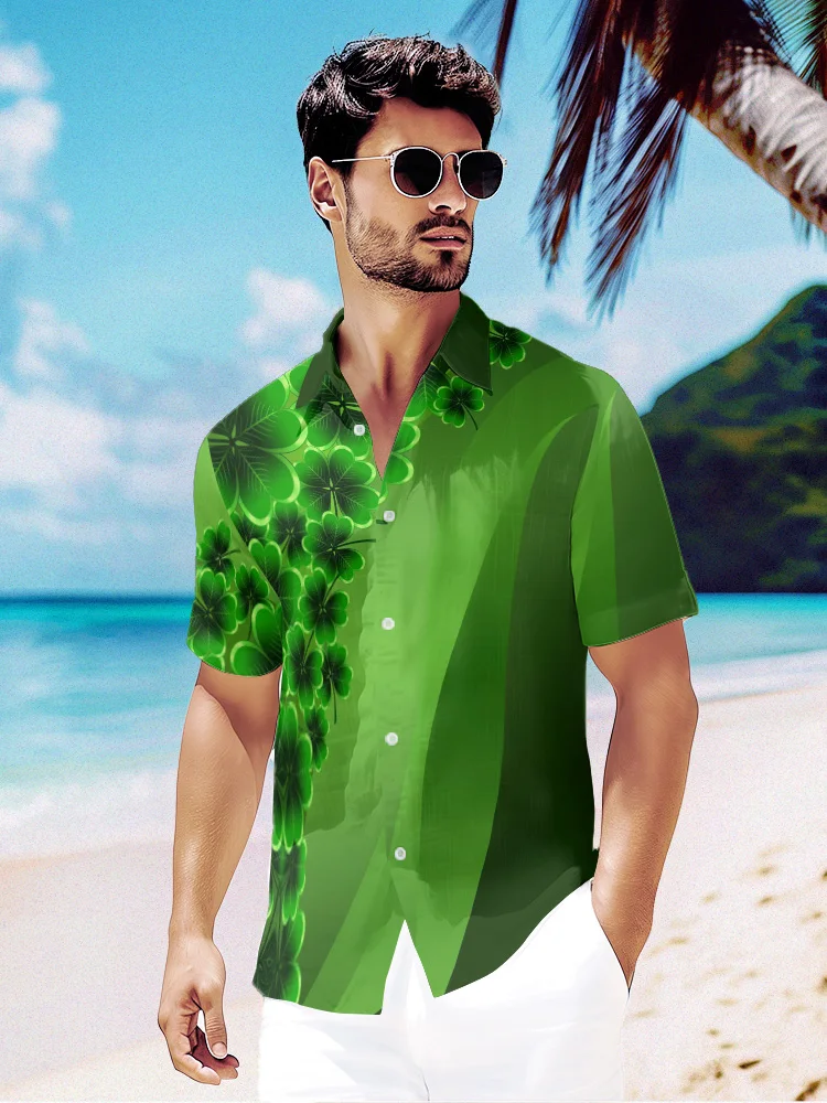 

Summer Hawaiian Shirt Lucky Grass Y2k Tops Beach Men's Shirt Party Streetwear Luxury Shirt Simple Fashion Short Sleeve Clothes