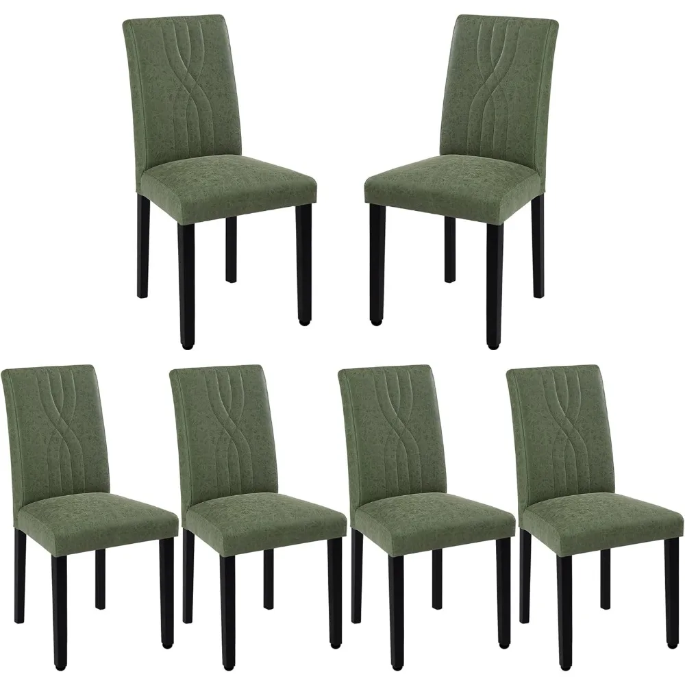 

Upholstered Dining Chairs Set of 6, Modern PU Leather and Solid Wood Legs & High Back for Kitchen/Living Room- Green