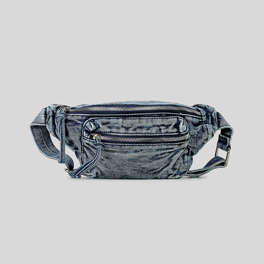 Vintage Denim Chest Bag for Women Multiple Pockets Waist Bag Y2K Washed Denim Shoulder Xrossbody Bags for Girls Female Purse2024