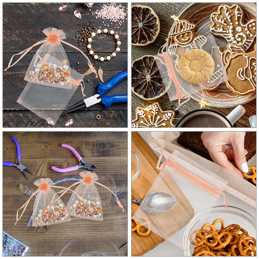 

100Pcs Drawstring Organza Jewelry Bags Small Mesh Pouches Gift Party Favor Bags Wedding Candy Storage Packaging