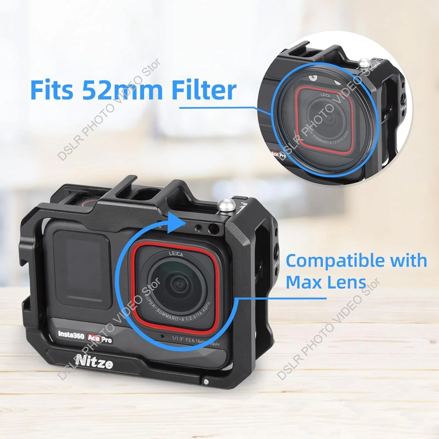 Nitze Gabbia in alluminio per fotocamera Insta360 Ace/Ace Pro/Ace Pro 2 Acti con anello adattatore filtro da 52 mm