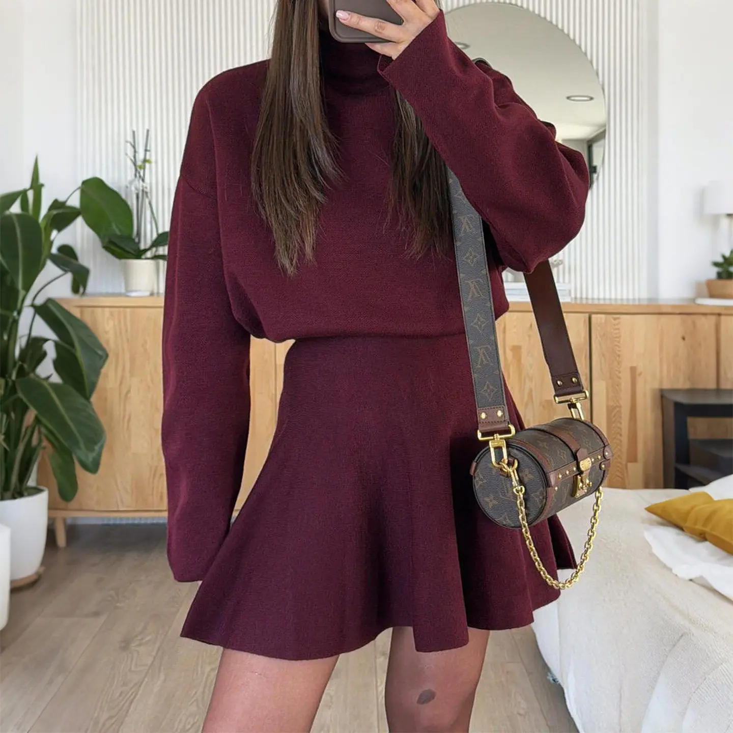 

Long Sleeve Sweater Dress Women's Street Style Slim Fit Fashion Casual Color Block Design Autumn Winter Clothing Dress