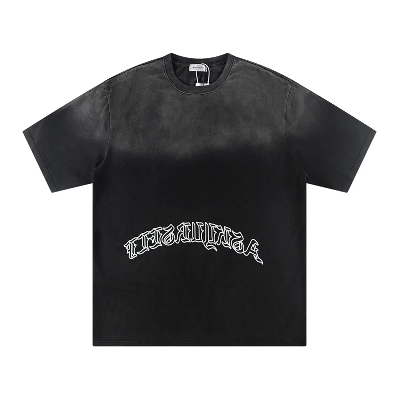 New Sanskrit Letter Sunshine Fade Washed Old Short Sleeved T-shirt