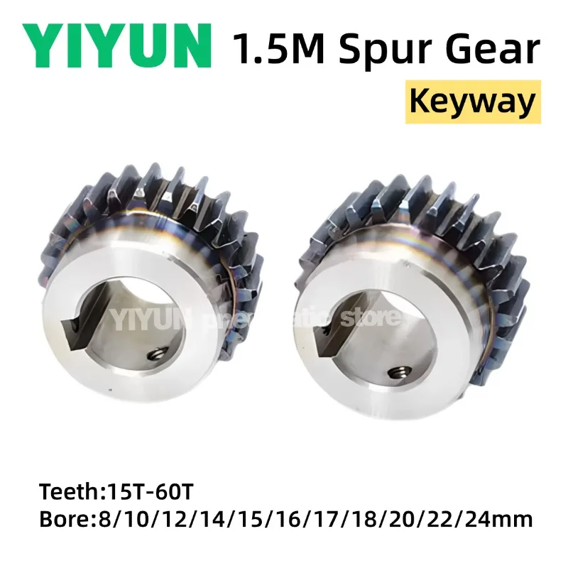 S45C 1.5M 15T-60T Spur Gear Bore 8/10/12/14/15/16/17/18/20/22/24mm Model 1.5 Motor Gear With Step Keyway 3 4 5 6 8 Carbon Steel