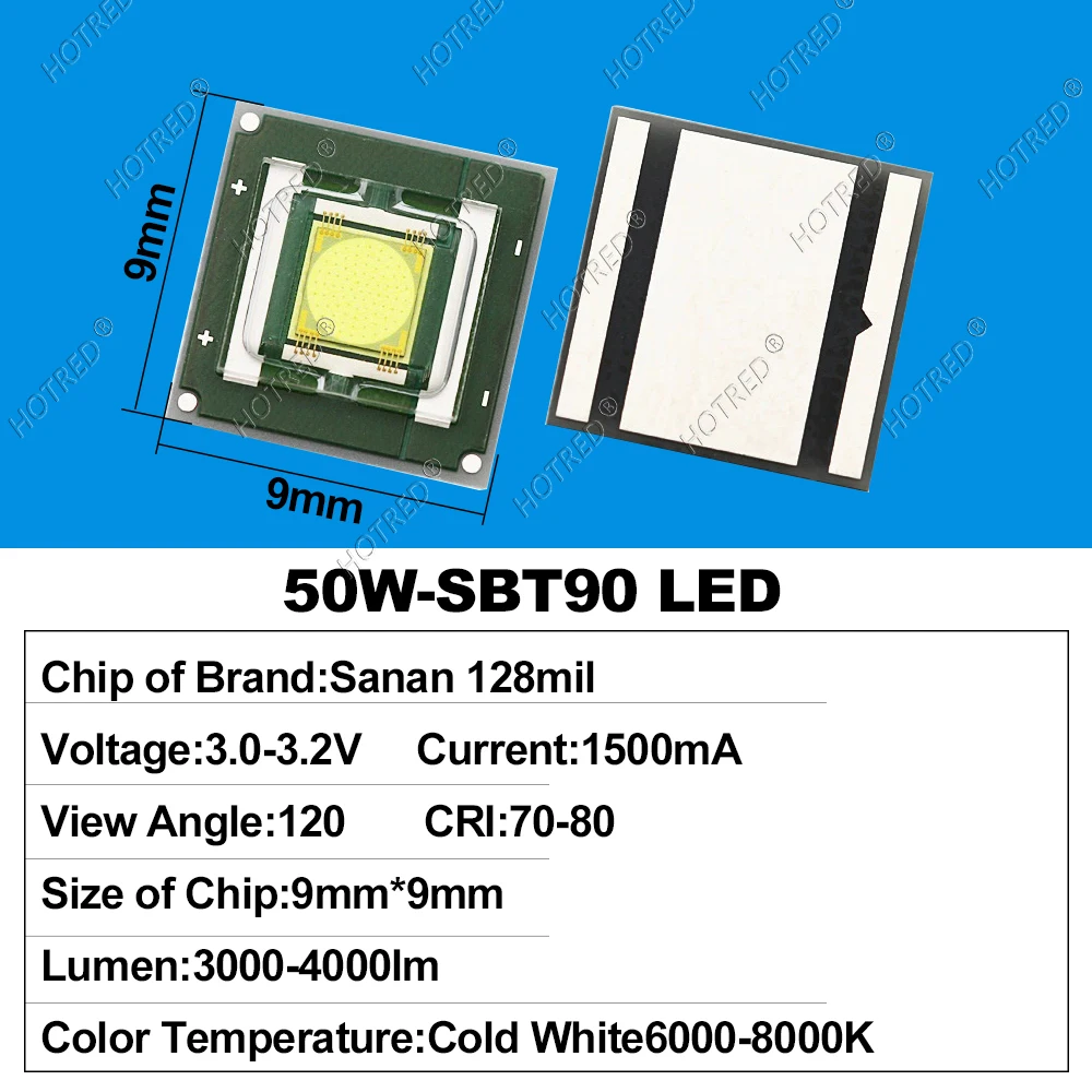50W Ultra High Brightness 9090 Cold White Laser LED Bead High-Power Strong Light Long-Range Dance Table Lamp Flashlight 3V Chip