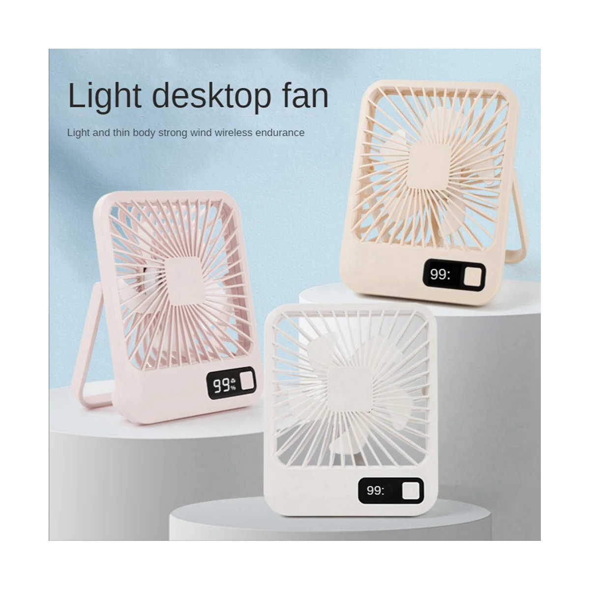 Digital Desktop Convenient Home Student Dormitory Office Mute Portable Multifunctional Charging Mini Fan, White