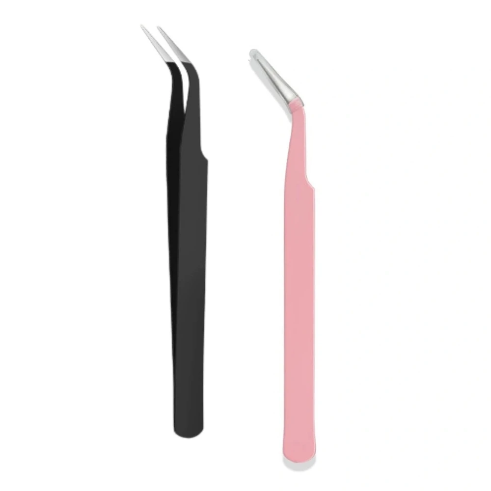 Stainless Steel Straight Curved Eyelash Tweezers False Lash Application Clip for Eyelid Tape Nail Rhinestone Picker Makeup Tool