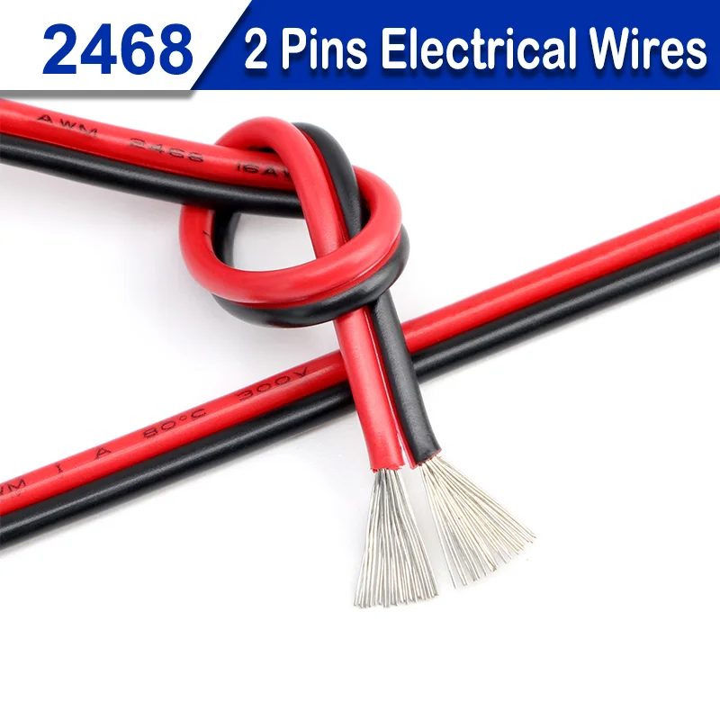 2468 2 Pin Tinned Copper Electrical Wire 16-30 AWG PVC Insulated Extension Cable for LED Strip Lighting