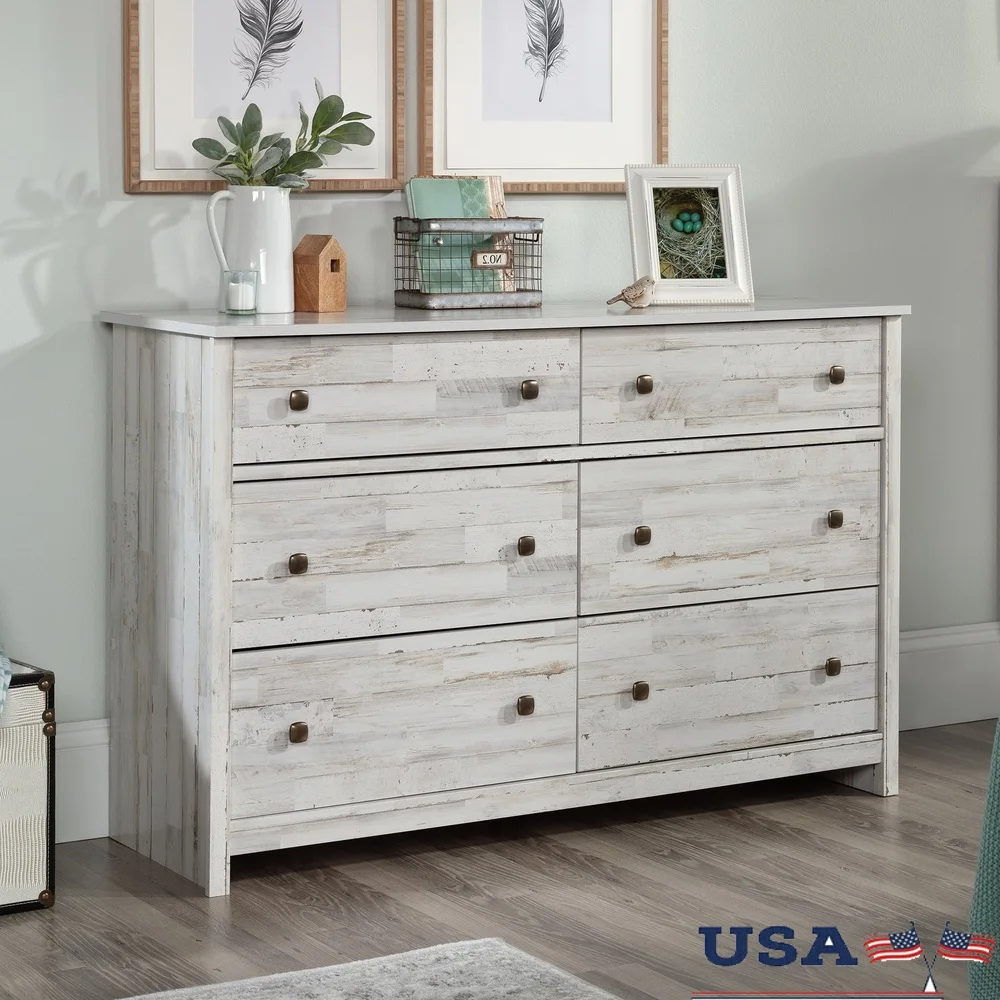 

6-Drawer Dresser with Extra Deep Drawers Safety Stops Tip Restraint Quick Assembly Family Storage Unit Bedroom Furniture