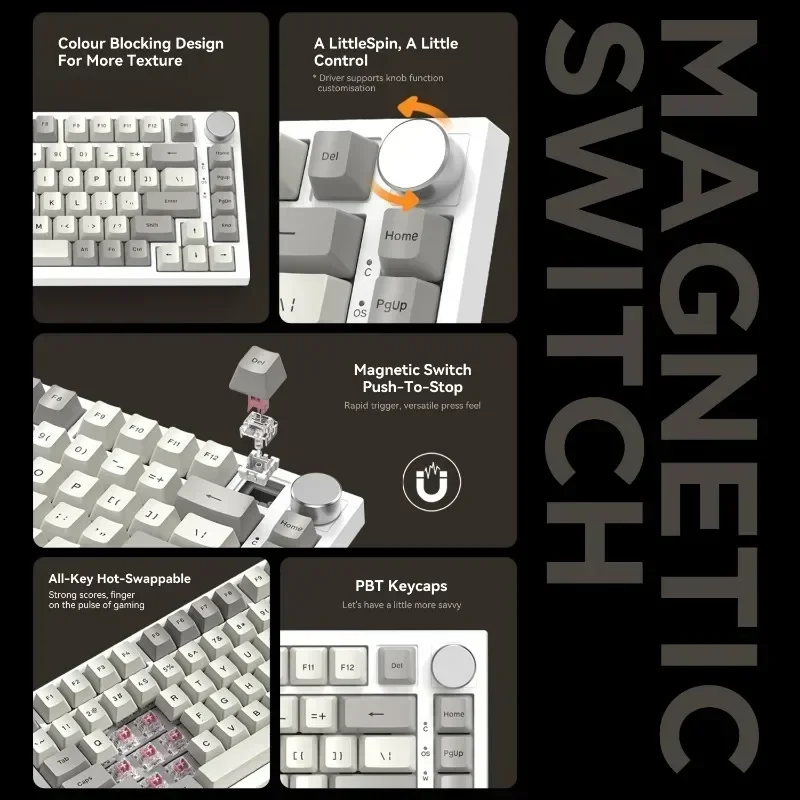 Para teclado mecânico personalizável RGB Mag, interruptor magnético, permutável a quente, botões de metal, adequado para FPS. jogos, Win&Mac