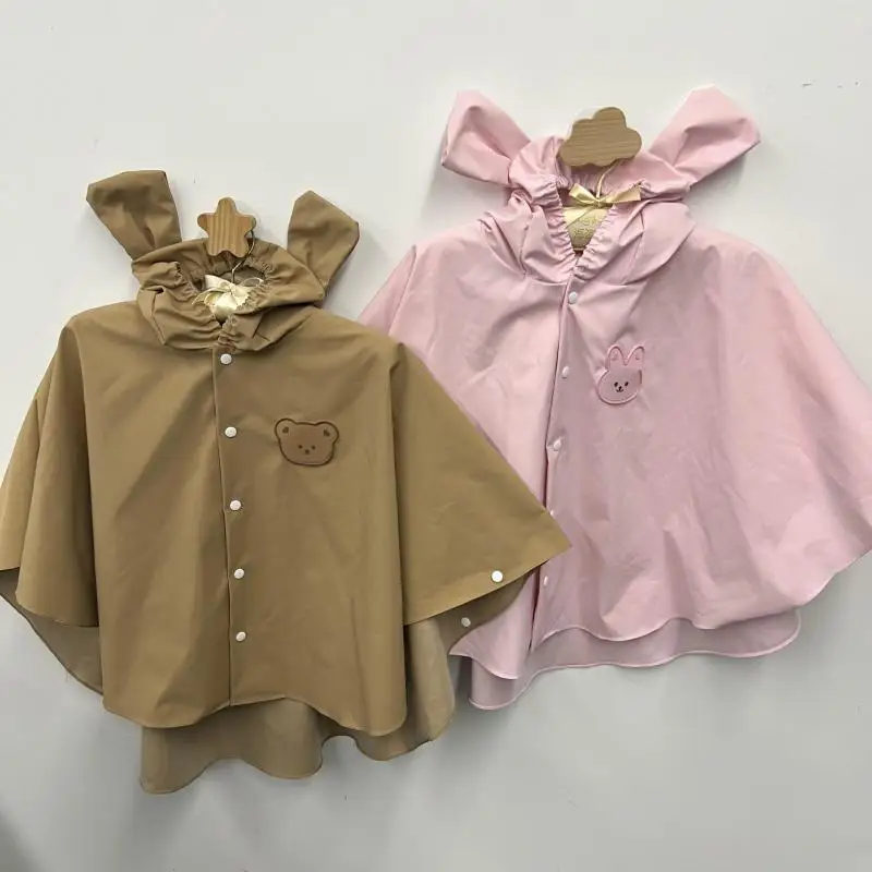 Cartoon teddy bear raincoat kindergarten boys and girls cape raincoat little rabbit waterproof rain gear children\'s clothing