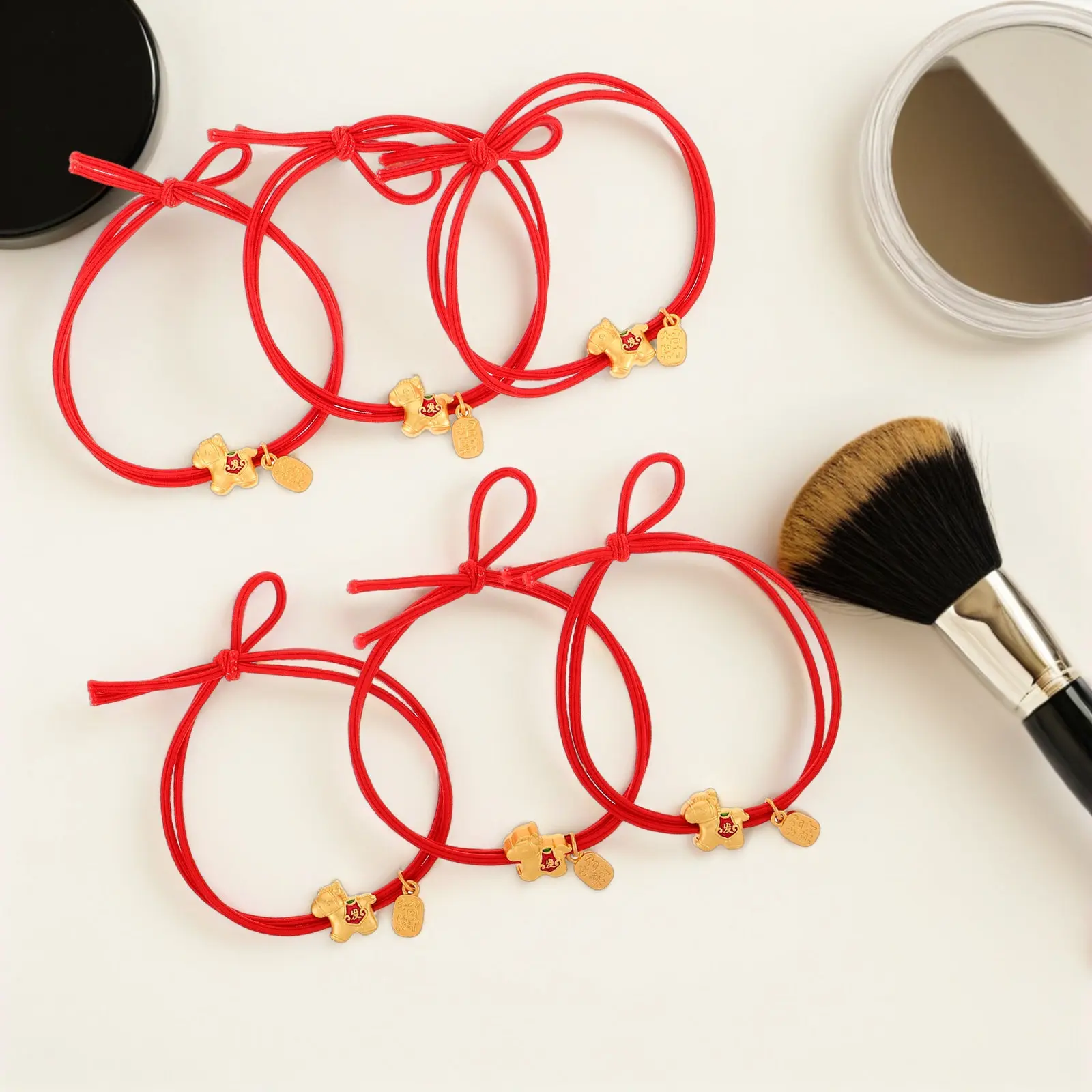 

6Pcs Red Hair Ties Chinese New Year Gifts for Women Stretchy Elastic Ponytail Holders No Damage Hair Accessories