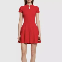 Women's Korean Fashion Slim KNitted Dress, Slimming Waist, Sexy, Solid Short Sleeve, Casual Pullover, A Line Pleated Dresses,