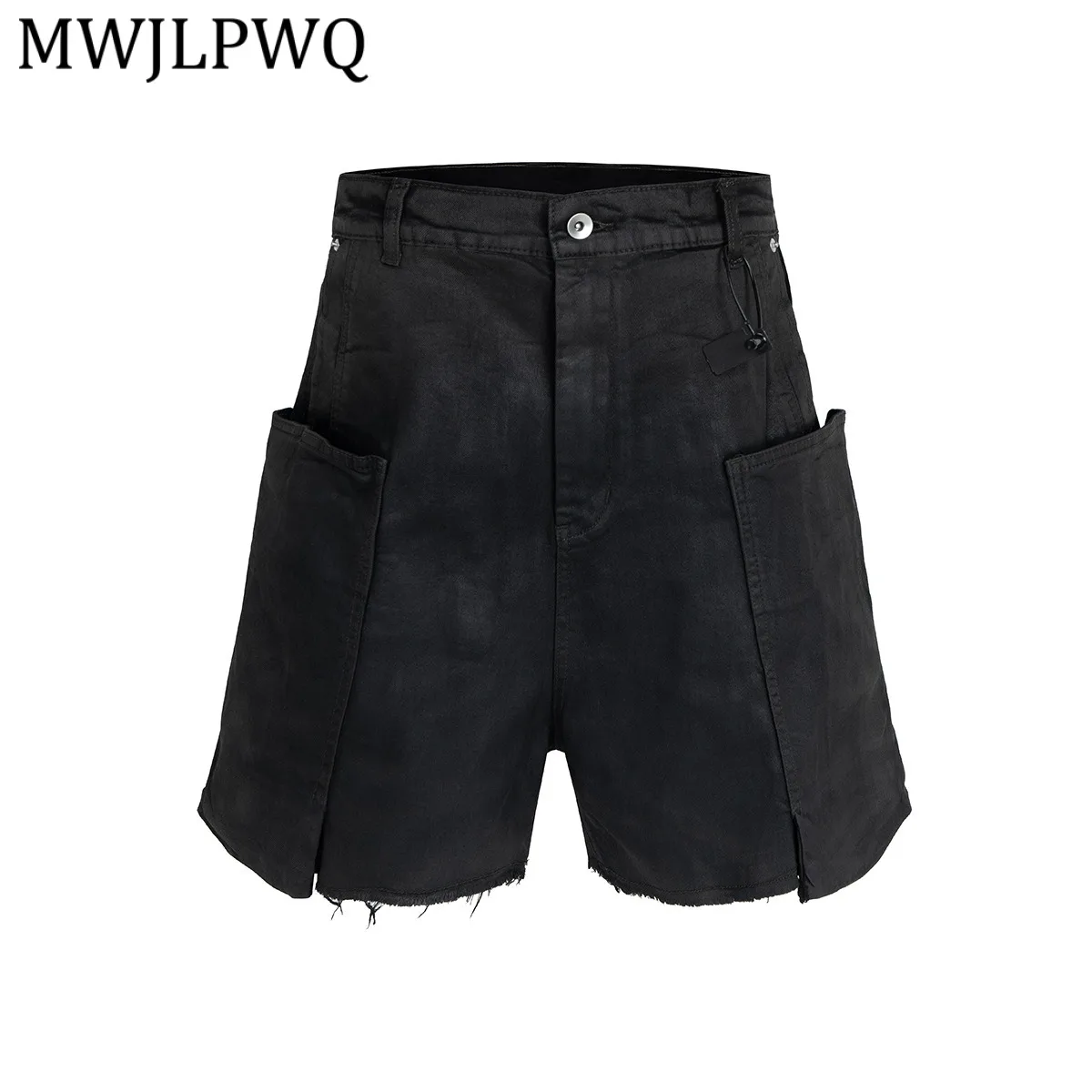 

MWJLPWQ 2026 Spring Summer American Coated Cargo Shorts Men's Street Style Tassel Trendy Washed Loose Denim Five Pants 13135