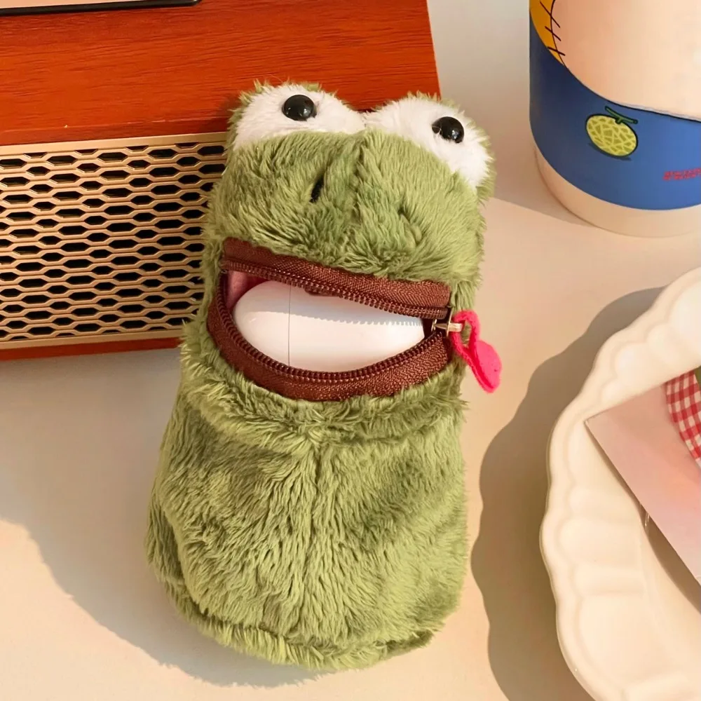 ซิป Creative เปิดปากกบเหรียญกระเป๋าสตางค์ Furry น่ารักกบตุ๊กตาเงินกระเป๋ามินิกบหูฟังกระเป๋าหญิง