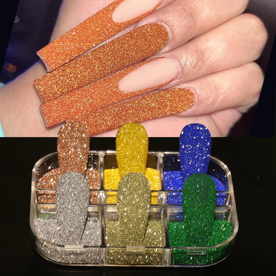 Sparkly Diamond Glitter polvere per unghie argento riflettente colorato pigmento cromato Flash discoteca immersione sabbia Manicure paillettes