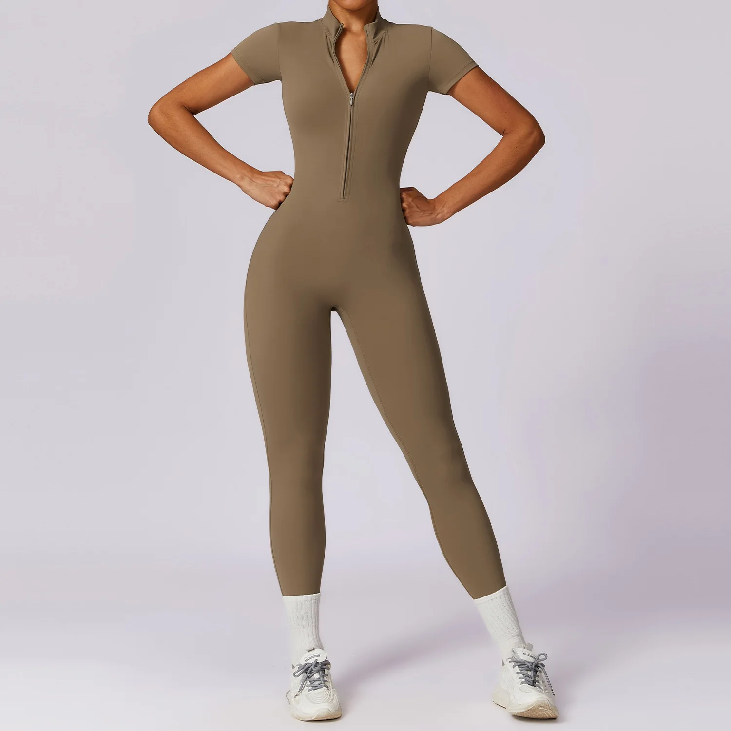 Women Sportswear Zipper Rompers Sports Jumpsuit Woman Fitness Overalls Workout Yoga Set Female Gym Short Sleeve One-Piece Suit