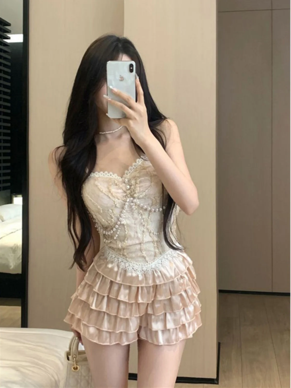 Sexy Sweet And Spicy Girl Pure Desire Lace Crop Top And Skirt Two-Piece Set for Women Polyester Fabric Casual Faion Set