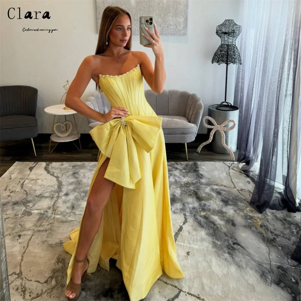 

Clara Custom Yellow A-line Side Slits Rhinestones Luxurious Women's Evening Dresses for Events Luxury Elegant Party Dresses 2026