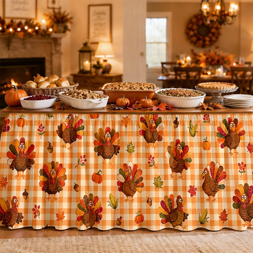Table skirt / tableskirt Autumn harvest Thanksgiving theme Warm family gatheringzyc