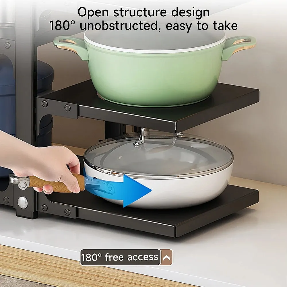 Multi-level Kitchen Pans Pots Storage Rack with Detachable Drain Pan Kitchen Storage Organizer Kitchen Pot Rack Adjustable 4