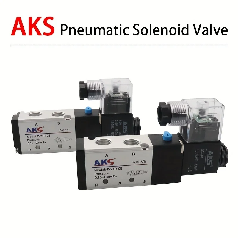 

AKS Pneumatic Solenoid Valve 5-Way 2-Position Directional Air Control Brass Metal Surface, Universal Threaded Connector