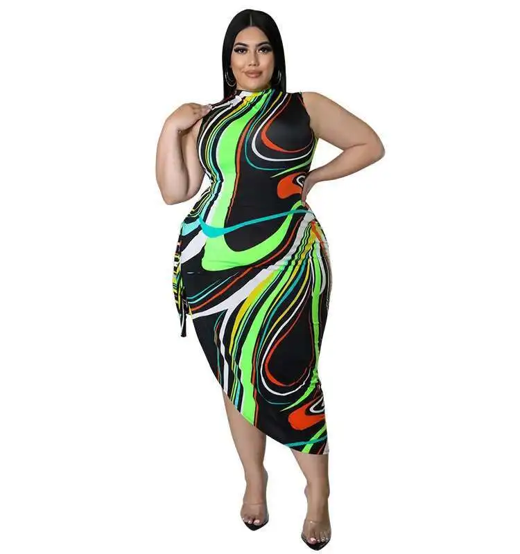 

Fashion My898 Plus Sexy Women's Irregular Printed Strap Wrap Hip Dress Holiday Outfits 2025 Party Summer Elegantes Casual Y2k