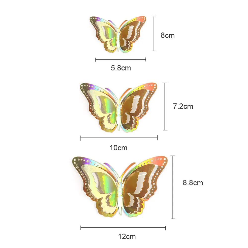 12pcs/set Gradient Hollow 3d Butterfly Wall Sticker for Wedding Decoration Living Room Gold Silver Butterflies Window Home Decor