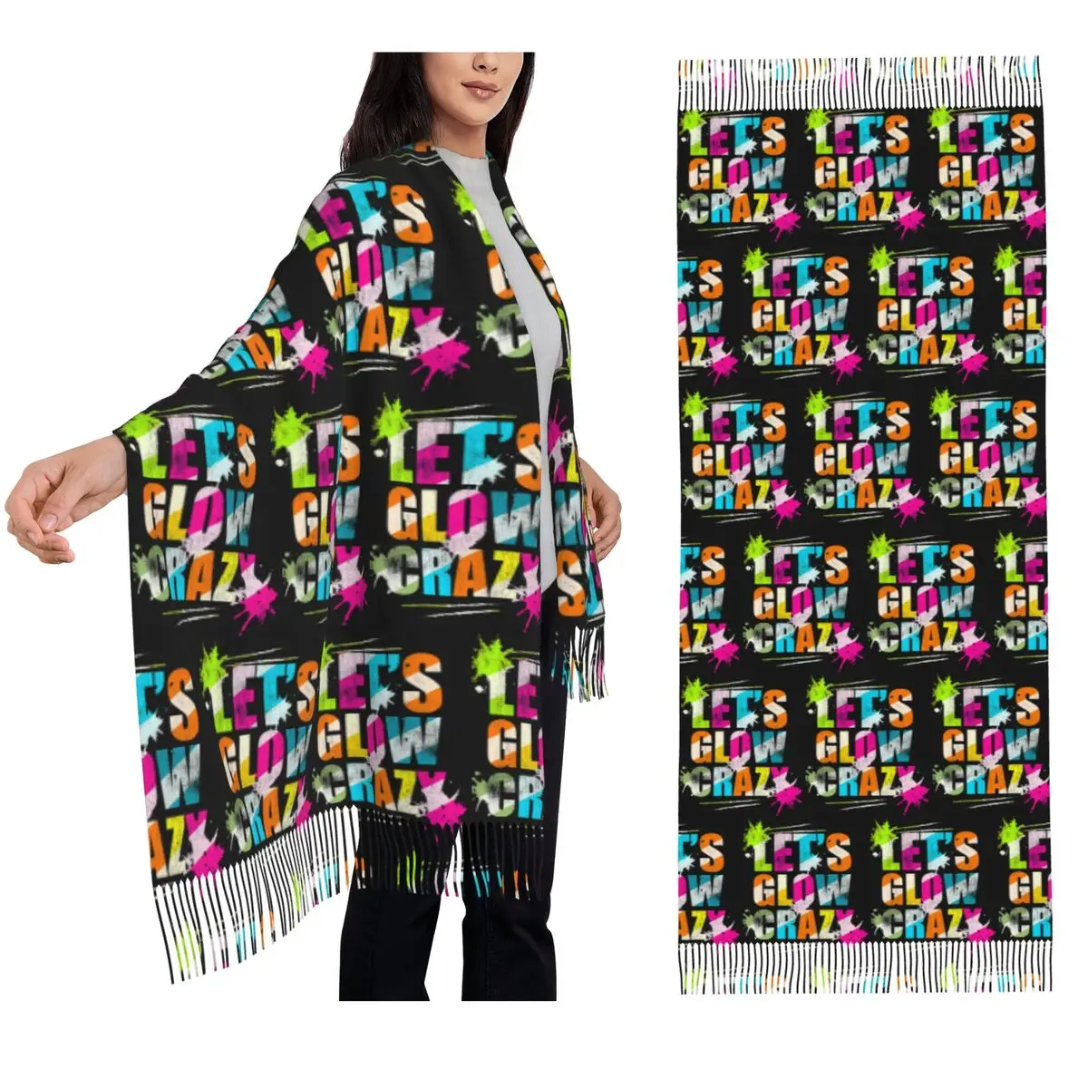 

Let's Glow Crazy Neon Party Light Rave Scarf Tassel Scarves Women Soft Warm Shawls and Wraps Long Fall Winter Shawl Wrap