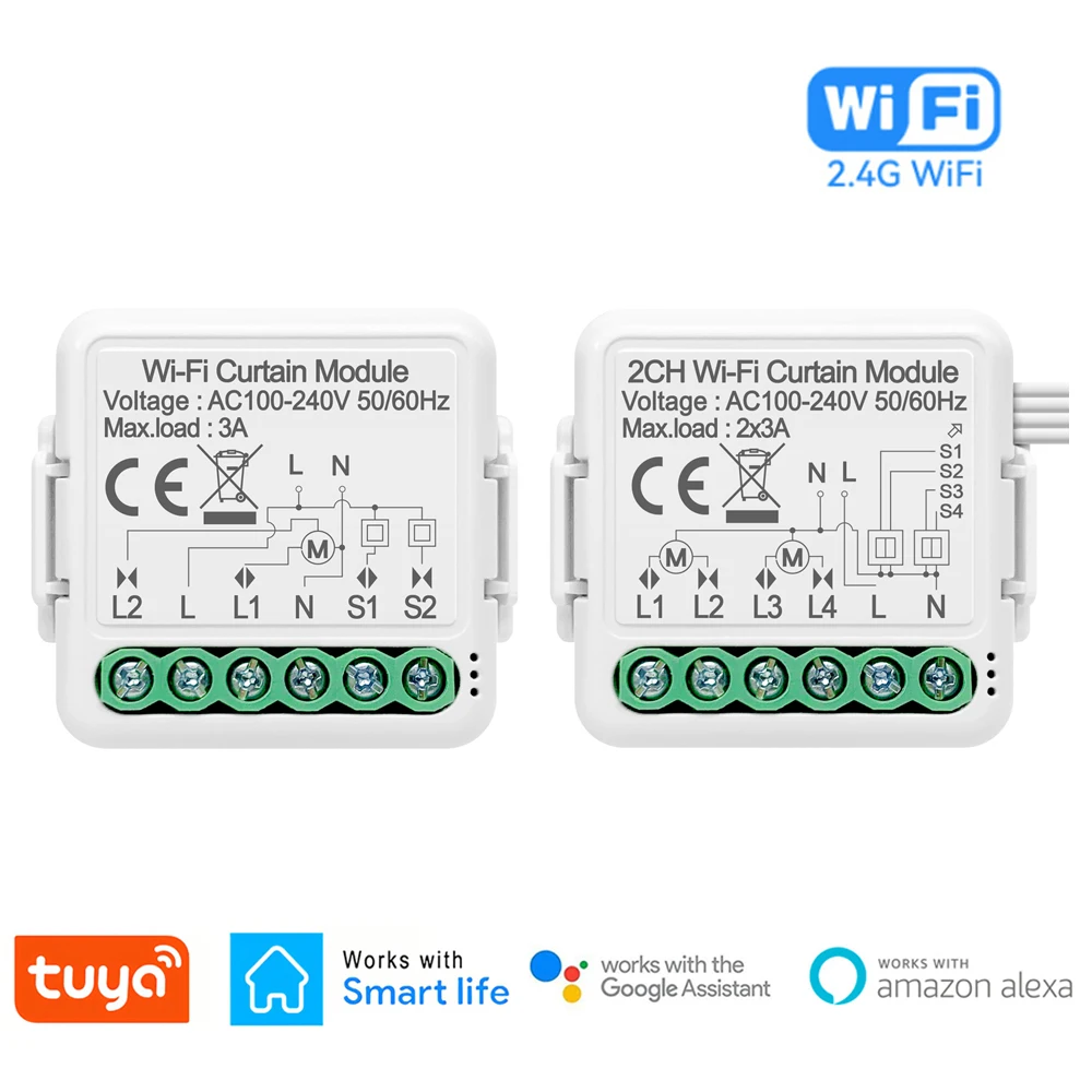 

Tuya Wifi Smart Curtain Module Blind Switch for Roller Shutter Electric Motor 1/2 Gang Voice Compatible with Alexa Google Home