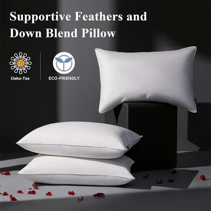 2pcs 95% Goose Down and Feather Pillow Sets Cotton Pillow Cover Rectangle Bedroom Sleep 5-Star Hotel Pillows Low Mid High Pillow