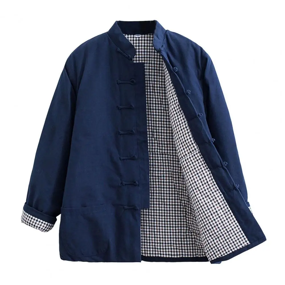 Men Tang Suit Jacket Traditional Men's Tang Suit Style Cotton Coat with Stand-up Collar Button Design Solid Color for Wear