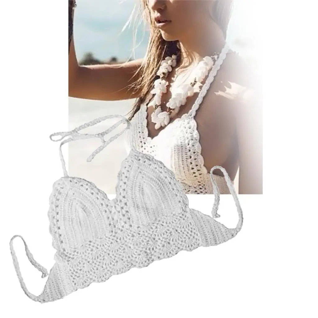 

Женские вязаные крючком полые топы для купания - белые, как показано