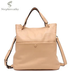 SC Casual Soft Genuine Cowhide Leather Top-handle Bag Women Large Hobo Bucket Multi Pockets Handbag Female Daily Crossbody Purse