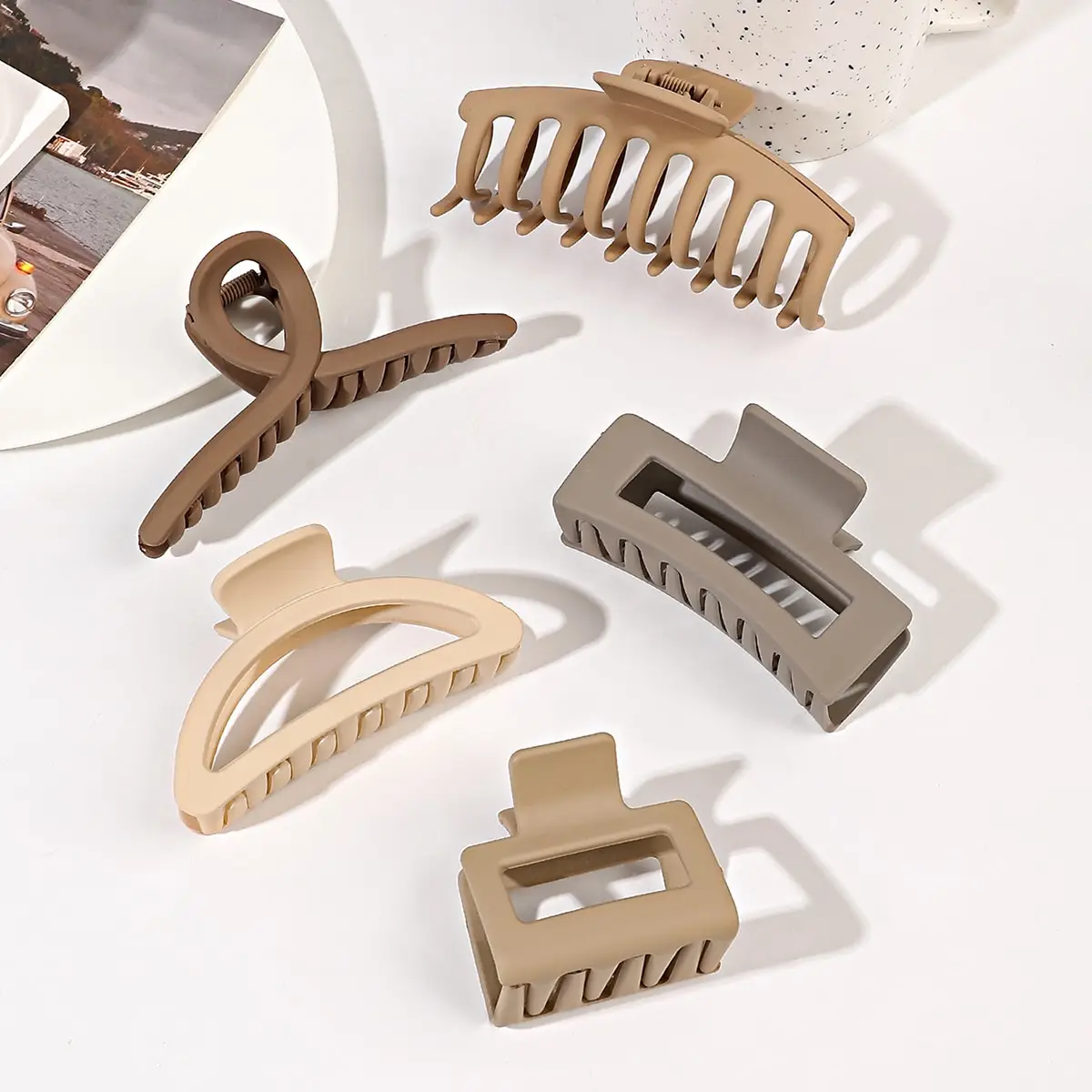 5 Pcs Big Matte Hair Claw Clips Set for Women Girls Mixed Colors Shapes Thin Thick Curly Hair Strong Hold Jaw Clips Banana Clips
