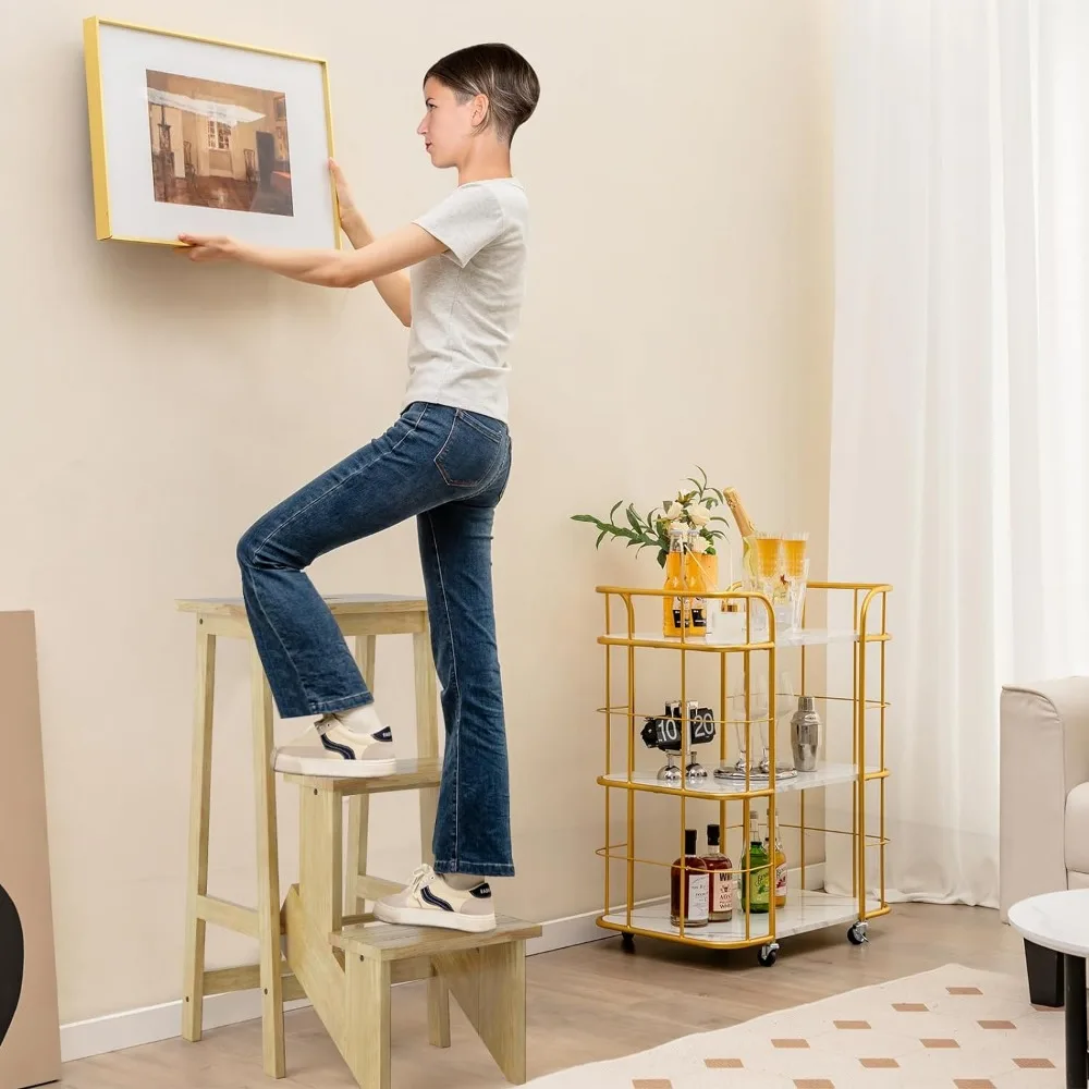 Muebles de biblioteca plegables, tres en uno multifuncional taburete de madera, escalera de exhibición y estante de almacenamiento, muebles de biblioteca