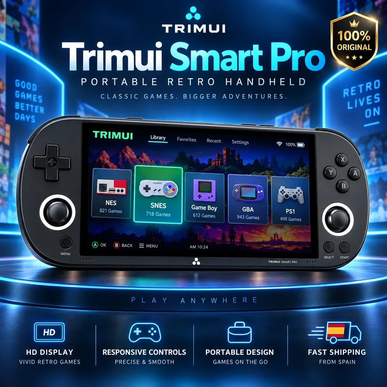 Console di Gioco Portatile Retro Trimui Smart Pro Schermo IPS da 4,96" Sistema Linux Joystick RGB