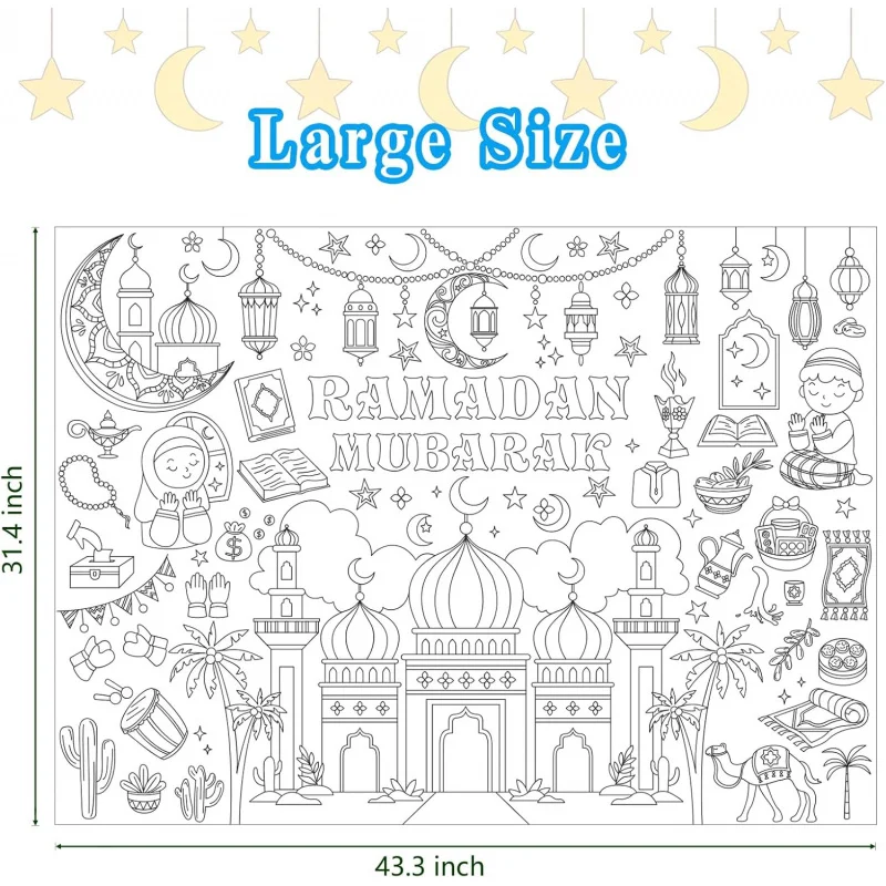 VIKAMA Ramadan Decoration Banner Children'S Ramadan Children'S Coloring Crafts Activity Party Wall Table Decoration